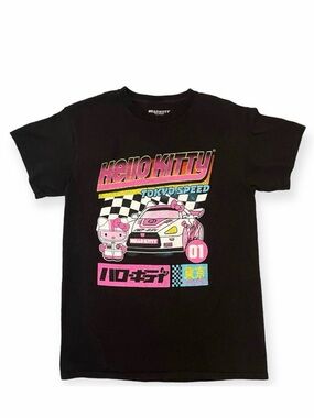 Hello Kitty Black Race Car Tokyo Drift Speed Japanese Graphic Tshirt Size Small